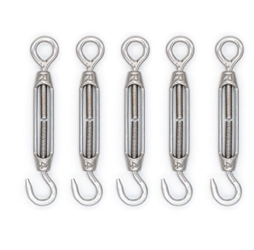 Mecollection M4/M5/M6/M8 304-Edelstahl-Haken-und-Ösen-Spannschloss, mit Drahtseilspannung, 5 Stück