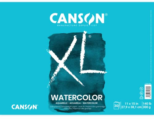 Canson XL Series Watercolor Paper Pad, 11 x 15, White, 140 lb. (300gsm), Cold Press, Tape Bound, 30 Sheets/Pad