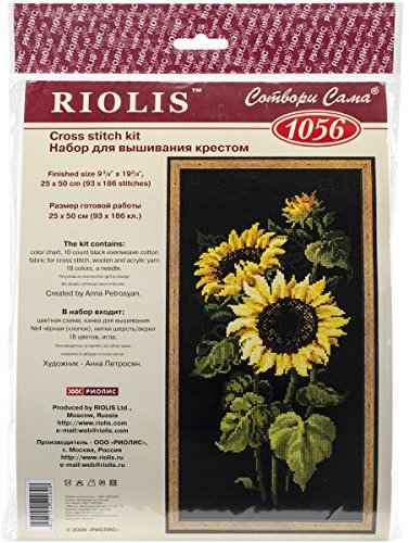 Sunflowers on Black Fabric - Cross Stitch Kit