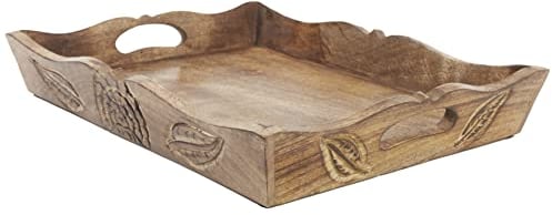Bandeja de té de madera de mango natural | Tallados a mano y comercio justo | Bandeja de desayuno en la cama | Los 36cm los x 28cm los x 6cm
