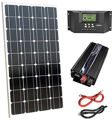 Kit Fotovoltaico 1Kw Giornaliero Pwm Pannello Solare 100W Inverter 2000w Isola Regolatore 30A per Barca Camper Baita