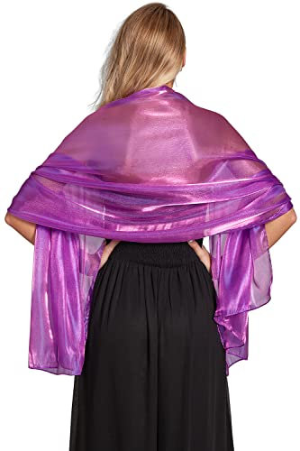 Central Chic Silky Iridescent Royal Purple Pashmina Wrap Stole Shawl For Weddings Bridal Bridemaids & Evening Wear (Royal Purple)