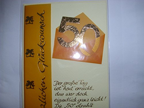 Geburtstagskarte Glückwunschkarte GeschenkkarteZum 50. Geburtstag alles Gute! 1 Karte mit der Zahl 50, Goldprägung Karte mit Umschlag (Beige)