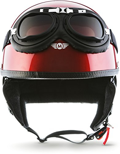 Moto Helmets® D22-Set „Red“ · Brain-Cap · Halbschale Jet-Helm Motorrad-Helm Roller-Helm Scooter-Helm Bobber Mofa-Helm Chopper Retro Cruiser Vintage Pilot Biker Helmet Brille Visier · S (55-56cm)