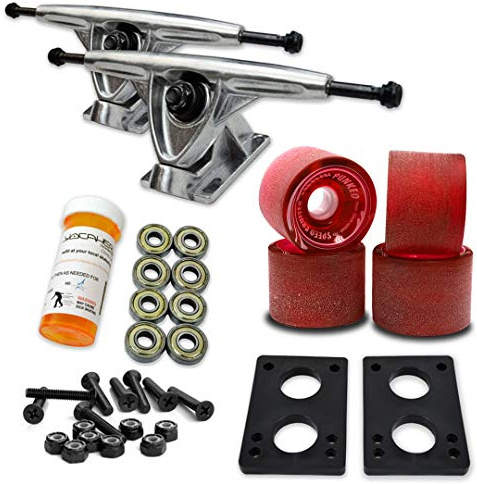Yocaher Longboard Skateboard Trucks Wheels Combo Set 71 mm Räder + 180 mm robuste Aluminium polierte LKWs, Lager, Riser Pad und Skateboard Longboard Cruiser Hardware