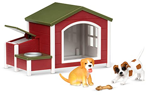 Terra Hundehütte 5-teilig Spielzeug Set – mit 2 Welpen und Futter– Tierfiguren und Zubehör Spielzeug für Kinder ab 3 Jahren
