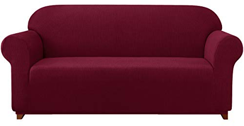 subrtex kariert Sofabezug Sofahusse Sesselbezug Stretchhusse Sofaüberwurf Couchhusse Spannbezug(2 Sitzer,Weinrot)