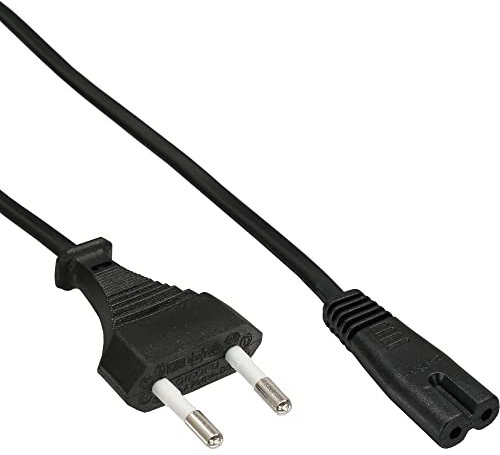 InLine 23248 Cavo Alimentazione Classe II, Spina Europlug CEE 7/16 a Presa IEC-320-C7, 2 m, Nero