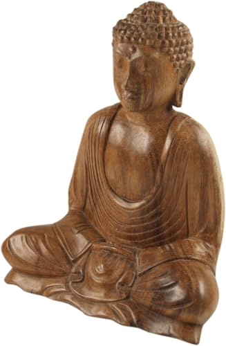 GURU SHOP Holzbuddha, Buddha Statue, Handarbeit 20 cm, Dhyana Mudra - Design 5