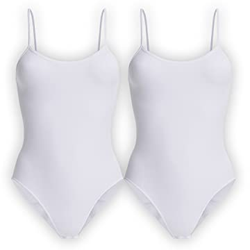 UnsichtBra 2er Set Body Damen Weiß | Spaghettiträger Damenbodys | Wohlfühl Body Damen Unterwäsche Weiss (2 x Weiss, L-XL)