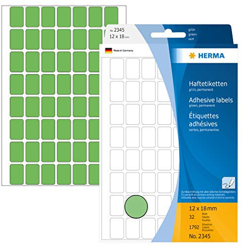 HERMA 2345 Vielzweck-Etiketten, 1792 Stück, 12 x 18 mm, 56 pro Bogen, selbstklebend, Haushaltsetiketten zum Beschriften, matt, blanko Papier Klebeetiketten Aufkleber, grün