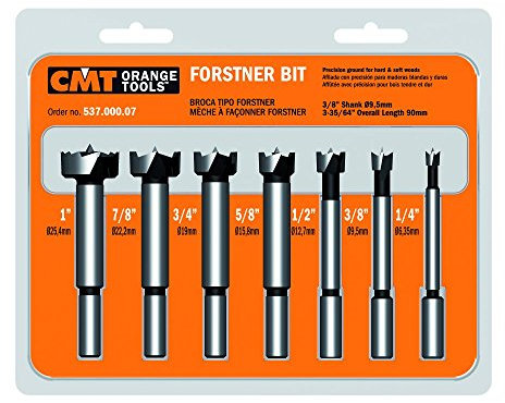 CMT 537.000.07 Juego de brocas Forstner de 7 piezas, diámetro de 1/4-3/8-1/2-5/8-3/4-7/8-1, vástago de 3/8 pulgadas
