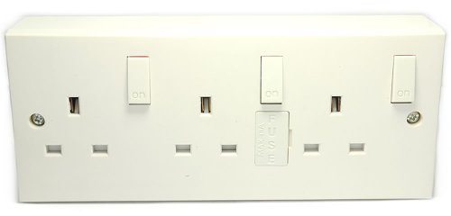kenable 3 Gang Wall Sockets With Individual Switches And Back Box Converter