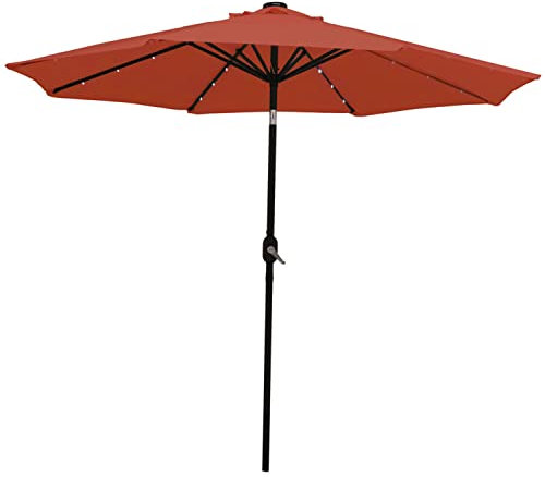 Sunnydaze 9-Foot Outdoor Patio Umbrella with Solar Lights, Burnt Orange