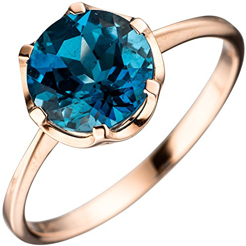 Jobo Damen-Ring aus 14 Karat 585 Rosegold mit großem Blautopas Größe 56