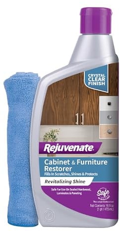 Rejuvenate Furniture Restorer, 16 Ounce | Includes Mitt, Fills Scratches, Shines & Protects, Safe on Hardwood, Laminate, Paneling & Finished Wood, Safe For Pets & Kids