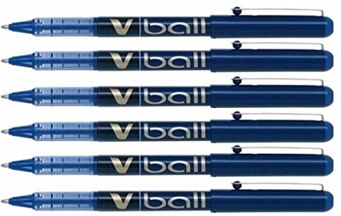 Pilot VBall VB 5 Rollerball Pens, Metal Tip, Blue, Set of 6