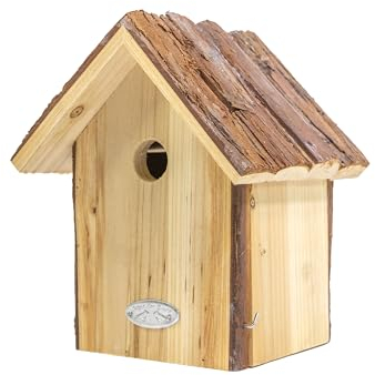 mgc24 Vogelhaus für Blaumeise - Wildvogel Nistkasten zum Aufhängen für Garten und Balkon, aus Holz wetterfest, Naturoptik mit Rindendach, 20 x 17,8 x 30,8 cm