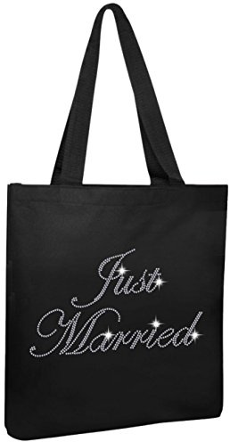 Varsany Stofftasche / Tragetasche aus Baumwolle mit Kristallbesatz, für Hochzeit, Braut, als Party-Geschenk, schwarz, luxuriös Tote Just Married