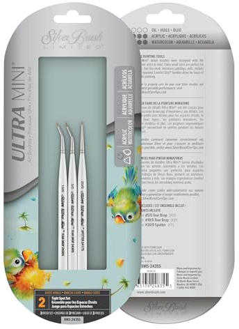 Silver Brush Limited Ultra Mini Tight Spot Pinselset, Acryl- und Aquarellpinsel, Kunstpinsel mit kurzem Griff, 3-teiliges Set
