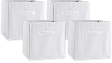 DII Lot de 4 bacs de rangement pliables en tissu non tissé, 27,9 x 27,9 x 27,9 cm, blanc