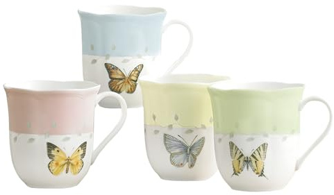 Lenox 773903 Butterfly Meadow 4-Piece Mug Set, Multicolor, 1.85 LB | dishwasher safe, microwave safe | floral design | coffee mug gift for coffee lovers | 10oz, gift for women