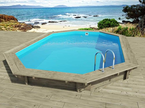 Habitat et Jardin - Piscine Bois Scandinave Florida (L) 6,57 x (l) 4,57 x (H) 1,31 m - Filtration à Sable 6 m3/h - Piscine de Jardin Octogonale Hors Sol, Semi-enterrée ou Enterrée