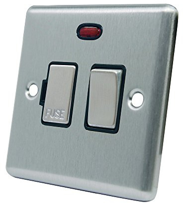 AET CSCSFNBS 13 A Satin Finish Chrome Classical Switched Fused Spur Connection Unit with Black Insert Metal Rocker Switch and Neon Indicator