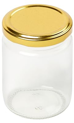 Tala Round Preserving Jar with Gold Screw Lid, 190ml, Perfect for Jam, Honey, Preserves, and Small Storage