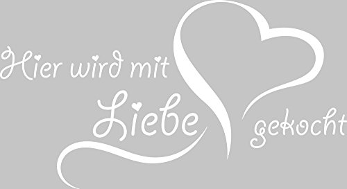 GRAZDesign Wandtattoo Hier wird mit Liebe gekocht Küche | Küchenaufkleber selbstklebend - 73x40cm / 010 weiss