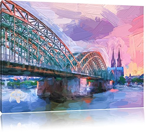 Pixxprint prächtige Hohenzollern Brücke mit Kölner Dom, Größe: 120x80cm, Leinwandbild, fertig gespannt, Wandbild, Dekoration, Kunstdruck, kein Poster