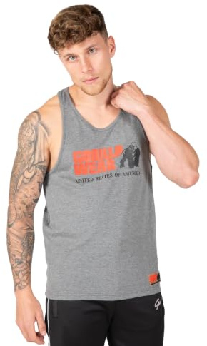 Gorilla Wear Classic Fitness Tank Top - weiß - Bodybuilding Sport Freizeit mit Logo Aufdruck leicht und bequem für optimale Bewegung aus Baumwolle