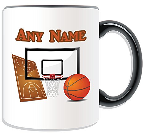 Cadeau personnalisé – basket-ball Mug (Sport Motif Thème, Options de couleur) – n'importe quel nom/message sur votre Unique Mug – Panneau NBA Slam Dunk, Céramique, noir