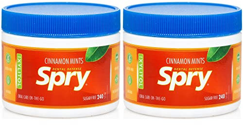 Spry Xylitol Zimt-Mints – Zuckerfreies Bonbon zur Unterstützung der Mundgesundheit, regt Speichelproduktion an, bekämpft Mundgeruch, Non-GMO, glutenfrei, 240 Count (Pack of 2)