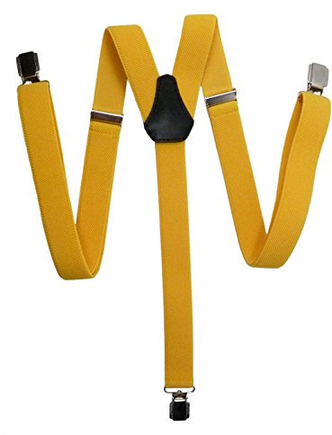 Olata Y-förmige Hosenträger Herren und Damen/Schmale Hosenträger mit Metall-Clips mit Kunststoffbeschichtung– 2,5 cm. Gelb