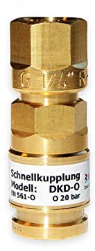 IBEDA Schnellkupplung DKD Schlauchkupplung mit Überwurfmutter, automatischer Gassperre und Push-Kupplungssystem für Brenngase, Sauerstoff und Inerte Gase, Ausführung:Sauerstoff G 1/4'' RH