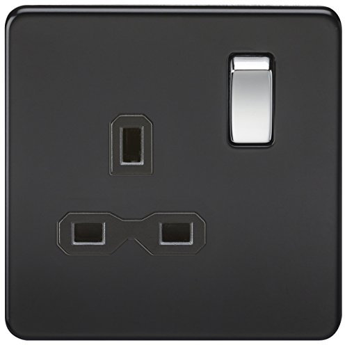 Knightsbridge SFR7000MB Screwless 13A 1G Dp Switched Socket-Matt Black W/Chrome Rocker