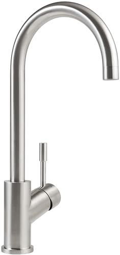 Villeroy & Boch Umbrella Küchenarmatur, Hochdruck, Wasserhahn Küche mit Keramikkartusche und 360° Schwenkbereich, Spültischarmatur wassersparend, Auslauf Höhe 275mm, Edelstahl massiv