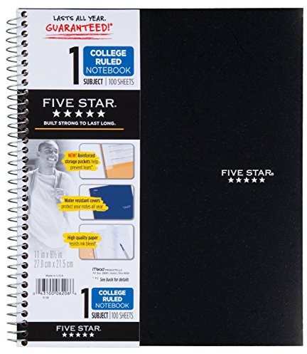 2 PACK- Of Mead Five Star Wirebound Notebook, College Rule, Letter Size, White, 100 Sheets per Pad (06206) - Colors may vary by Five Star