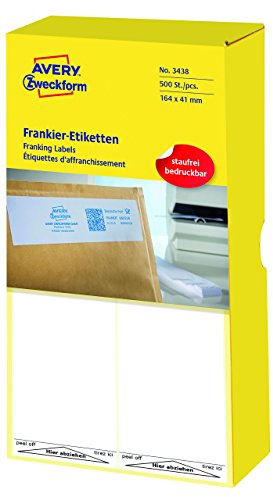 AVERY Zweckform 3438 Frankier-Etiketten (Papier matt, 500 Etiketten, 168 x 44 mm) 1 Pack weiß