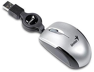 GENIUS Micro Traveler Souris optique USB, 1200 dpi, 3 touches et 1 molette, avec câble rétractable de 74 mm Argent