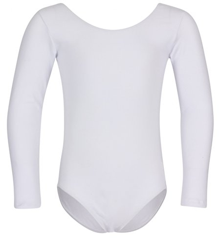 tanzmuster ® Ballettanzug Mädchen Langarm - Lilly - aus Baumwolle, Ballettbody Kinder Ballett Trikot in weiß, Größe 92/98