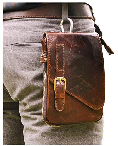 Le'aokuu Herren Verrückt Pferd Leder Tasche Freizeit Universität Schultasche Reisetasche Schultertasche Messenger Bag (611-1 A Kaffeebraun-Klein)