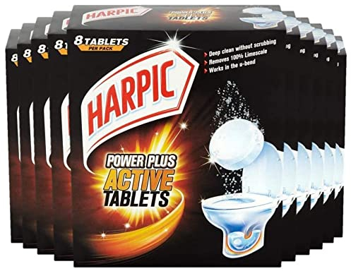 Harpic Powerplus Active Tablets, Original Scent, Pack 10 x 8 Tablets, Deep Clean Without Scrubbing, Removes 100% Limescale, Toilet Cleaner