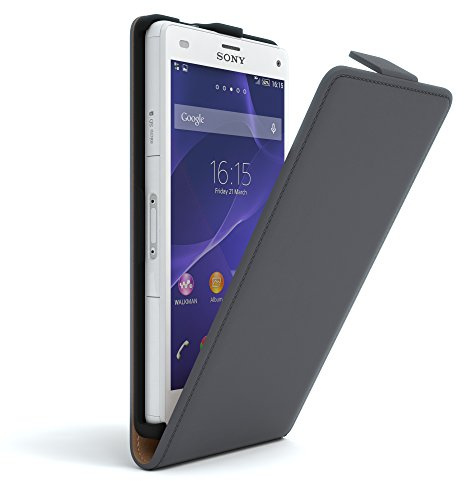 EAZY CASE Sony Xperia Z3 Compact Hülle Flip Cover zum Aufklappen, Handyhülle aufklappbar, Schutzhülle, Flipcover, Flipcase, Flipstyle Case vertikal klappbar, aus Kunstleder, Anthrazit