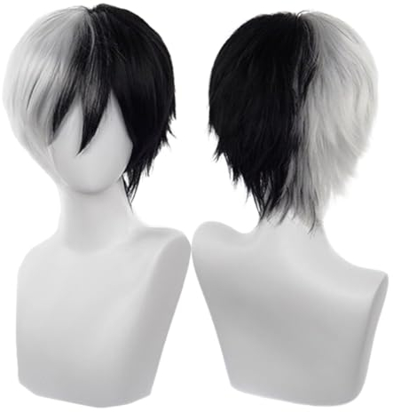 COSPLAZA Perücke Anime Cosplay Wig Weiß Schwarz Mixed monokuma Danganronpa Karneval Party Haar