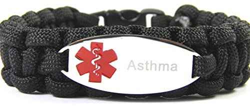 Medizinisches Notfallarmband Paracord Armband Laser Graviert Asthma Verstellbar (L = 19-24 cm)