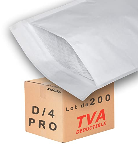 Jeco - Lot de 200 enveloppes à bulles d'air blanches taille D/4 int. 180 x 265 mm pochettes matelassées d'expédition PRO