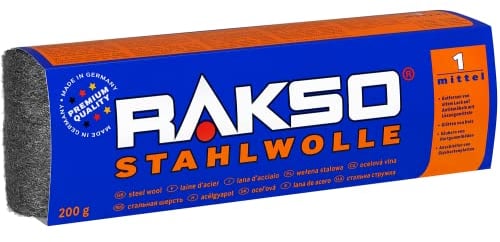 RAKSO Steel Wool Medium 1-200 g, 1 Banderole, Smooths Wooden Surfaces, Removes Old Paint from Antique Furniture, Cleans Hard Rubber Floors