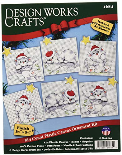 Design Works Crafts Kreuzstich Stickpackung Weihnachtsbaum-Dekoration Weihnachtskatzen 6er Set, Zählmuster